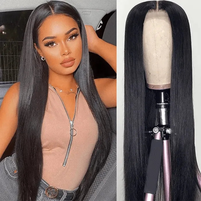 Human hair wig Real Glueless Wig HD 5x5 Lace Closure Wigs Straight Pre Plucked 180% Density Natual Black - arabellahair.com