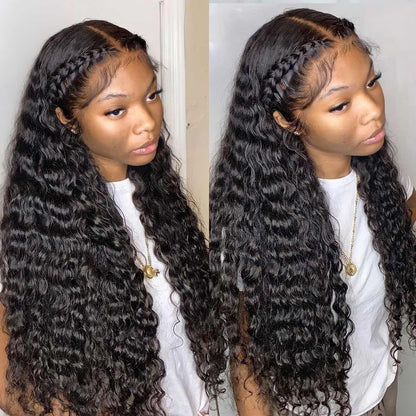 Deep Wave 13*4 Lace Frontal Wig Undetectable Transparent Lace Human Hair Glueless DeepWave Free Part - arabellahair.com