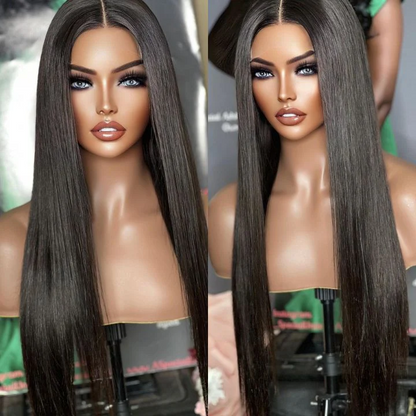 Human hair wig Real Glueless Wig HD 5x5 Lace Closure Wigs Straight Pre Plucked 180% Density Natual Black - arabellahair.com