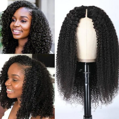 Kinky Curly Style V Part Glueless Curly Wig Human Hair No Glue No Leave Out - arabellahair.com