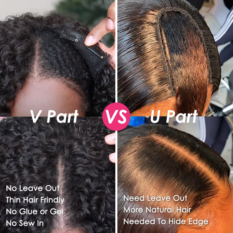 Glueless 0 Skill Needed V Part Wig Beginner Friendly Natural Scalp Curly Human Hair Without Leave Out Upgrade U part Wig - arabellahair.com