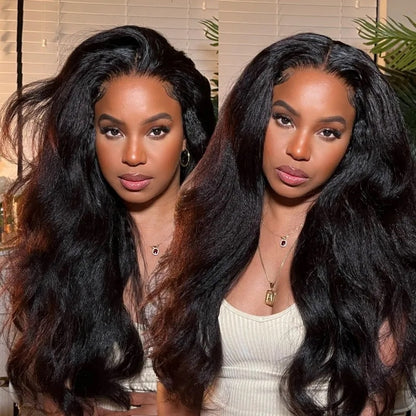 Yaki Straight Natural Black 13x4 Lace Front Human Hair Wigs Free Part