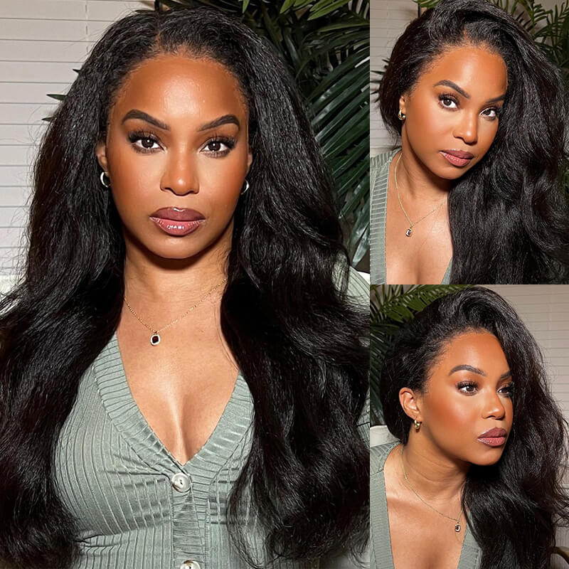Yaki Straight 13x6 Lace Frontal Wig Natural Black Human Hair Wig Free Part