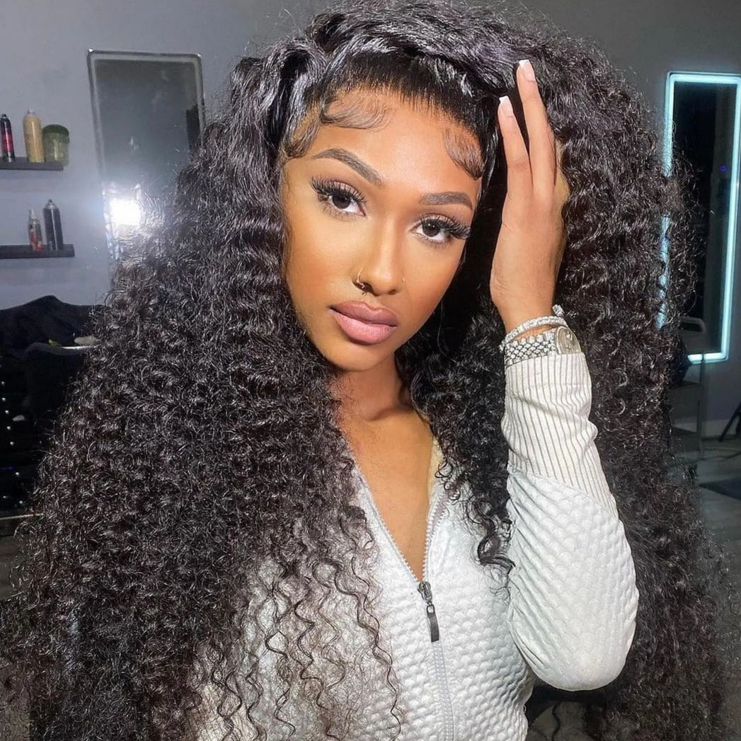 Jerry Curly 13*6 Inch Lace Frontal Wig With Baby Hair 210% Density Natural Black Human Hair Wig Free Part - arabellahair.com