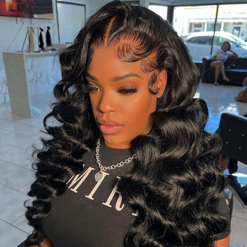 Human hair wig Loose Deep Wave Glueless 4x4 Lace Closure Wig Sale Online 180% Density Upgrade Wavy Wig - arabellahair.com