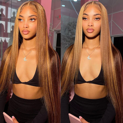 4x4 Lace Honey Blonde with Piano Highlights - Straight Colored Lace Front Human Hair Wig
