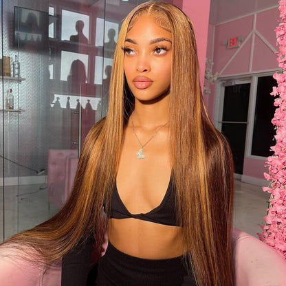 Honey Blonde with Piano Highlights Colored Straight 13x4 Lace Front Human Hair Wig
