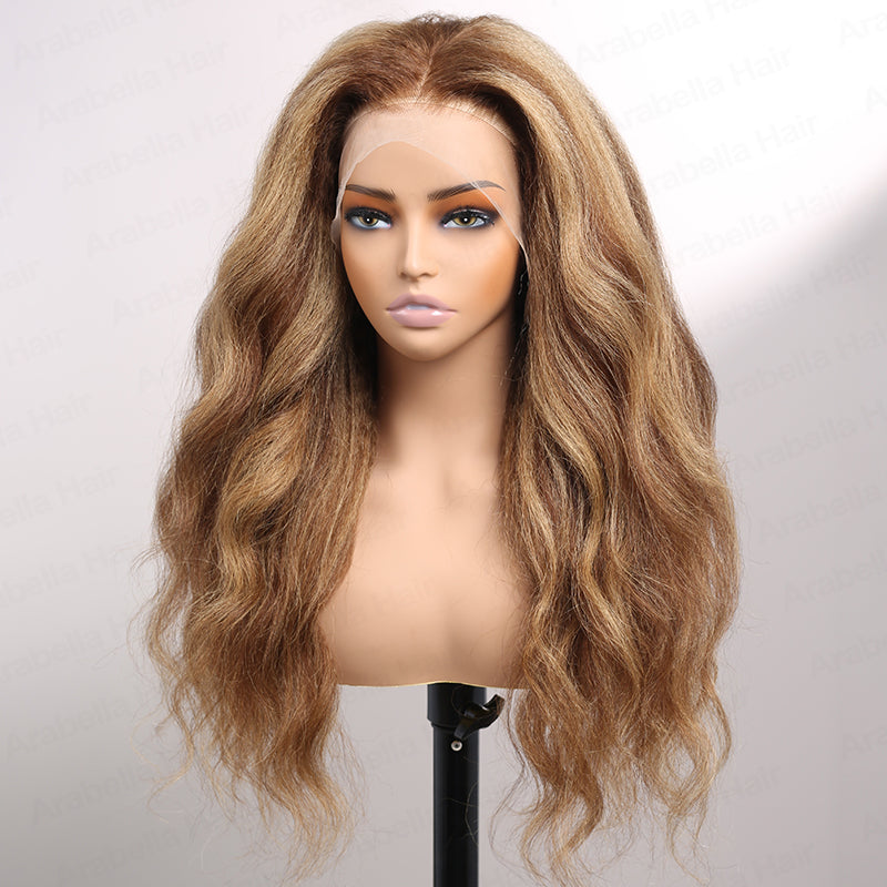 Piano Highlight Color Yaki Wavy Style HD Lace 13x4 Lace Frontal P4/27 Colored Human Hair Wigs