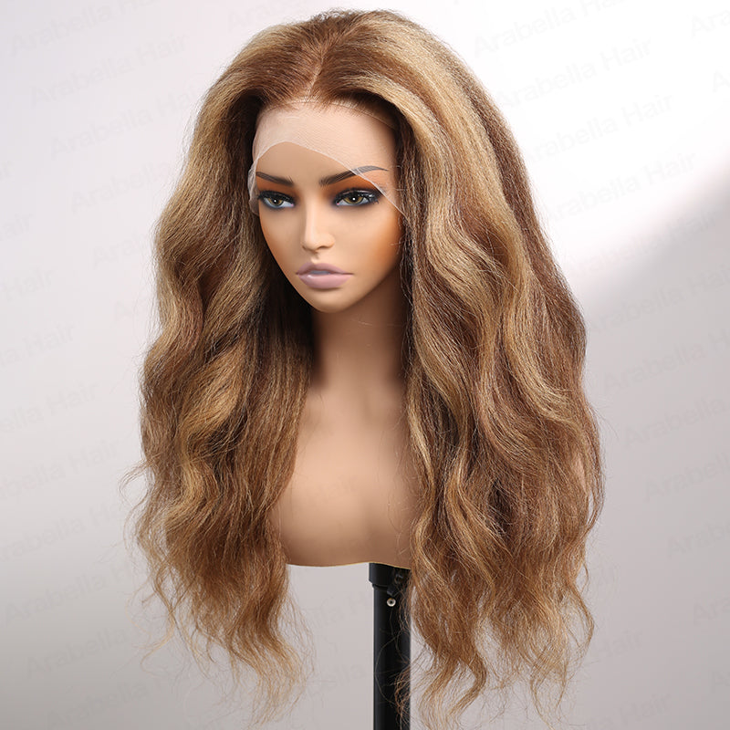 Piano Highlight Color Yaki Wavy Style HD Lace 13x4 Lace Frontal P4/27 Colored Human Hair Wigs