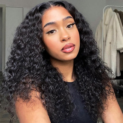 Kinky Straight Curly Wig 13x4 Lace Frontal Natural Black 210% Density Human Hair Wigs Free Part