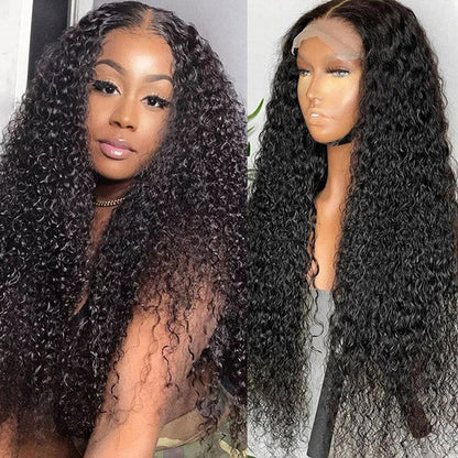 Kinky Straight Curly Wig 13x4 Lace Frontal Natural Black 210% Density Human Hair Wigs Free Part