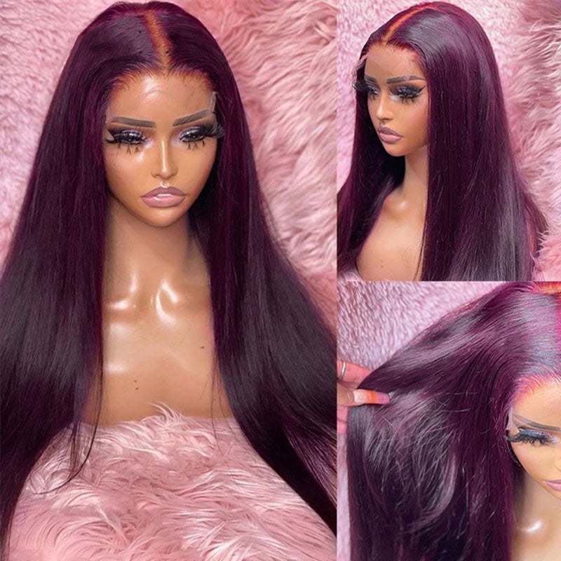 Human hair wig Dark Purple Plum Color Wigs Straight 5x5/13x4 Transparent Lace Frontal Wigs Human Hair Wigs Preplucked - arabellahair.com