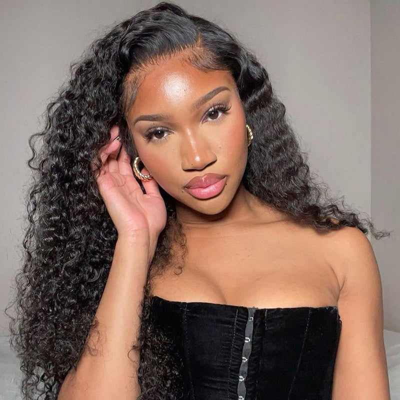 Jerry Curly 13x6 Lace Frontal Wig With Baby Hair Natural Black Human Hair Wig Free Part