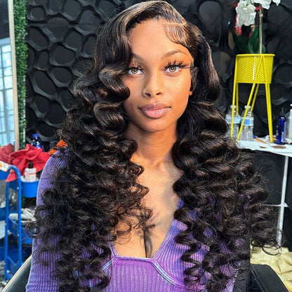 13x6 Lace Frontal Loose Wave Natural Black Free Part Human Hair Wig - Arabella Hair