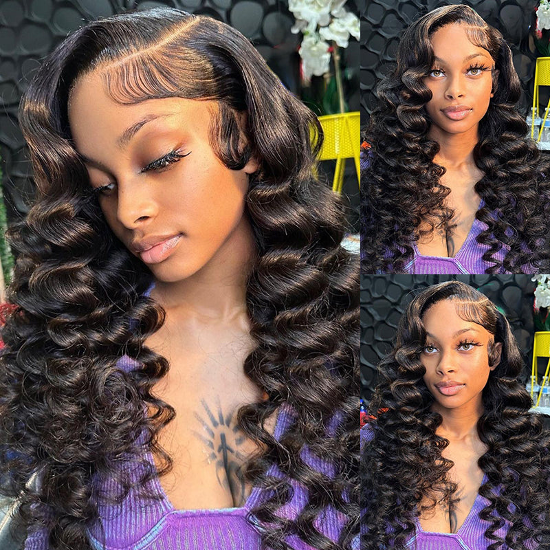 13x6 Lace Frontal Loose Wave Natural Black Free Part Human Hair Wig - Arabella Hair