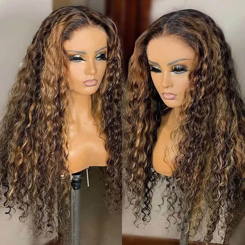 Human hair wig Balayage Highlight Deep Wave HD Lace 13*4 Transparent Lace 180% Density Color Wigs Free Part - arabellahair.com