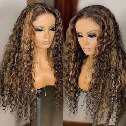 Human hair wig Balayage Highlight Deep Wave HD Lace 13*4 Transparent Lace 180% Density Color Wigs Free Part - arabellahair.com