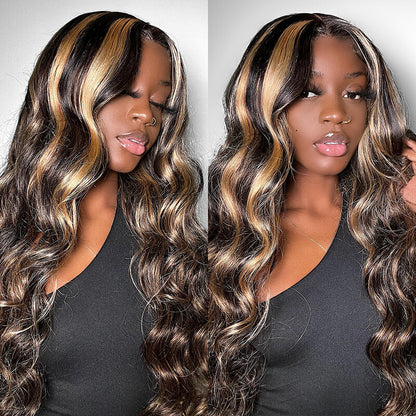 Balayage 5x5 HD Lace Front Straight/Body Wave Wig Highlights Human Hair Wigs