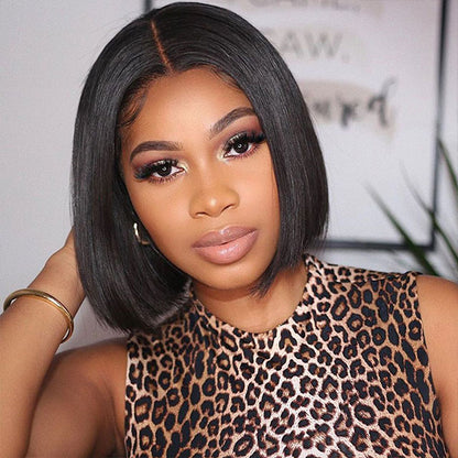 V Part Straight Short Bob Wig Glueless Human Hair Wigs 15A Grade For Beginners No Glue No Leave Out - arabellahair.com