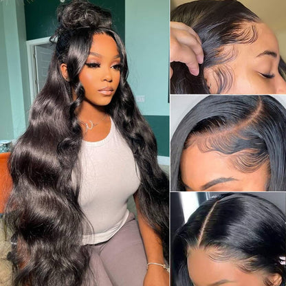 HD Lace 13x4 Frontal Body Wave Natural Black Human Hair Wig Free Part