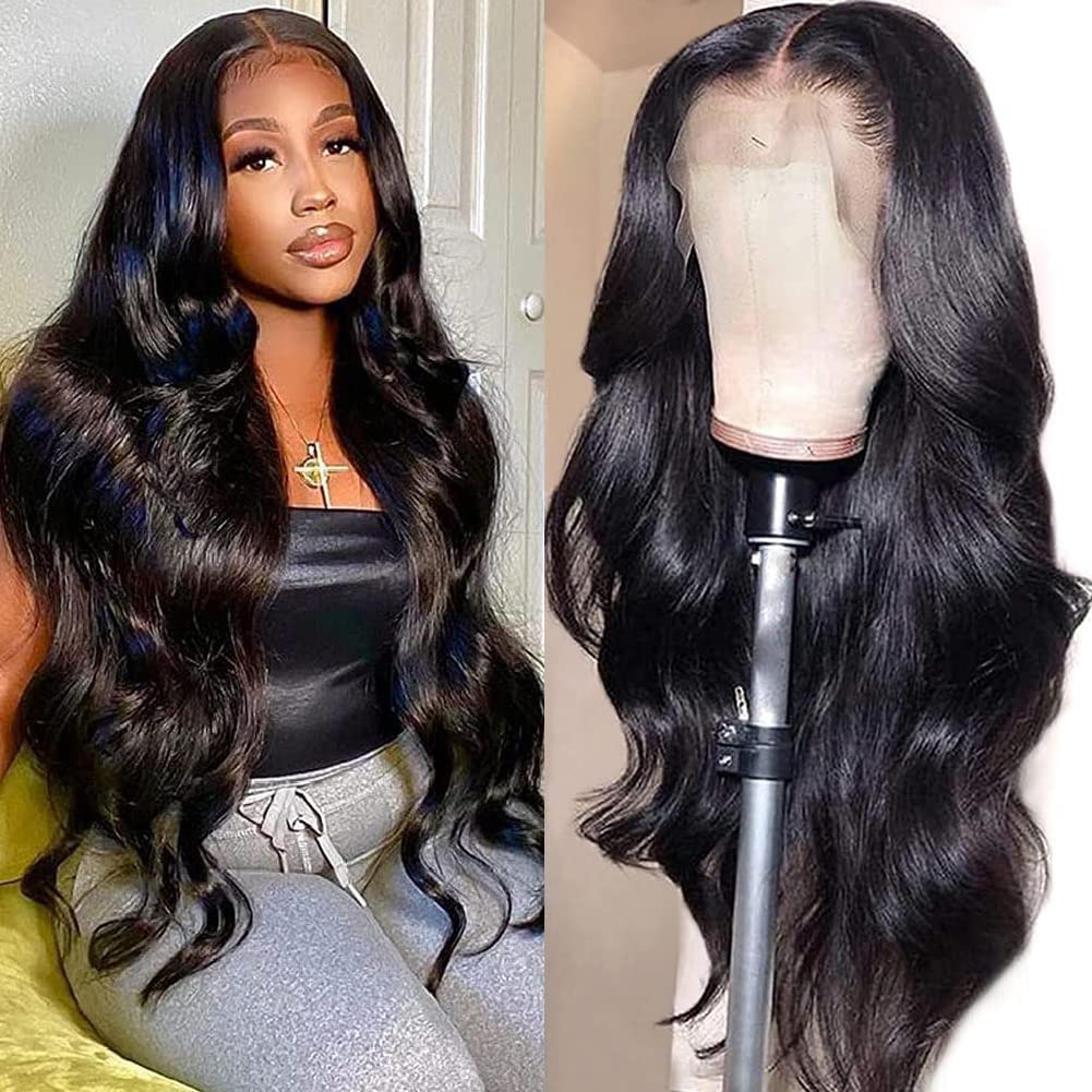 40&quot; Extra Long Length Hair 13x4 Lace Front Wig - Natural Black Straight Hair and Body Wave Human Hair Wigs