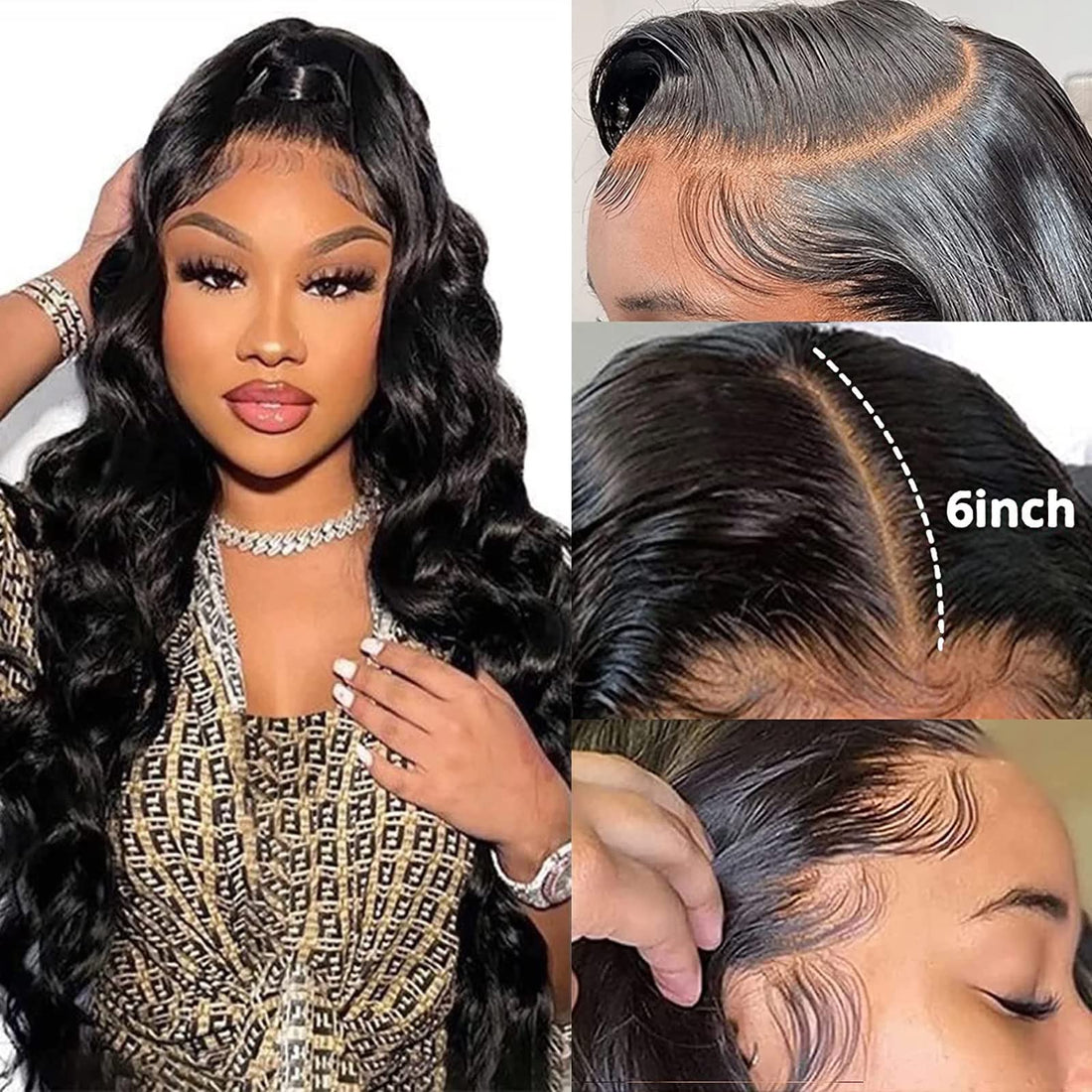 Long Body Wave Free Part Natural Black 13x6 Lace Frontal Wig Human Hair Wig