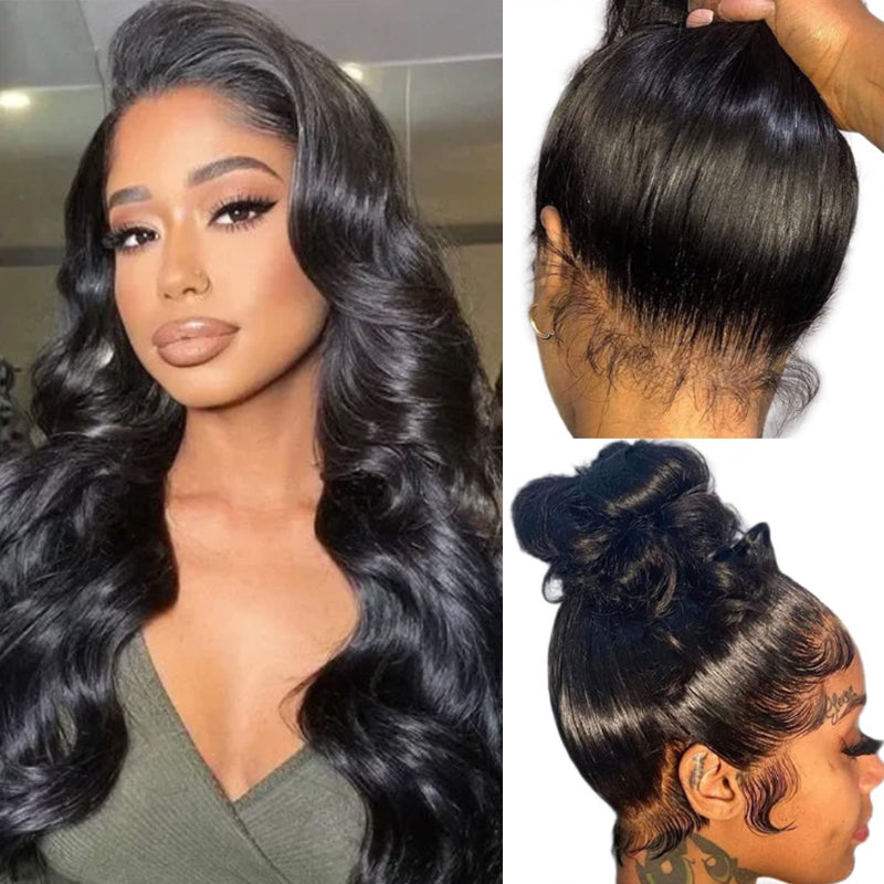 360 Full Lace Frontal 180% Density Body Wave Free Part Frontal Human Hair Wigs With Baby Hair Breathable Natual Black - arabellahair.com