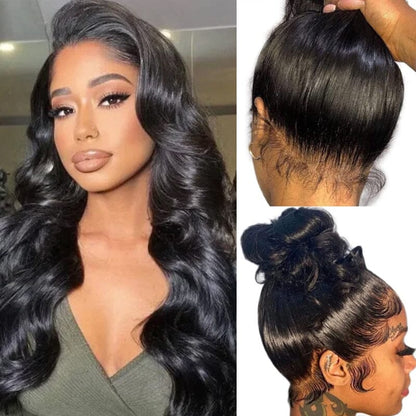 360 Full Lace Frontal 180% Density Body Wave Free Part Frontal Human Hair Wigs With Baby Hair Breathable Natual Black - arabellahair.com