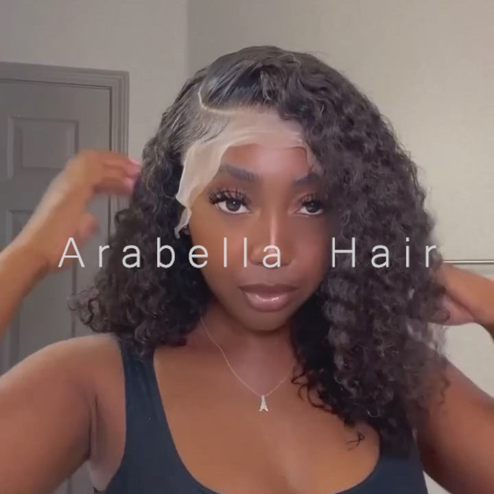 Water Wave Natural Black Short Bob 13x4 Lace Front Human Hair Wig