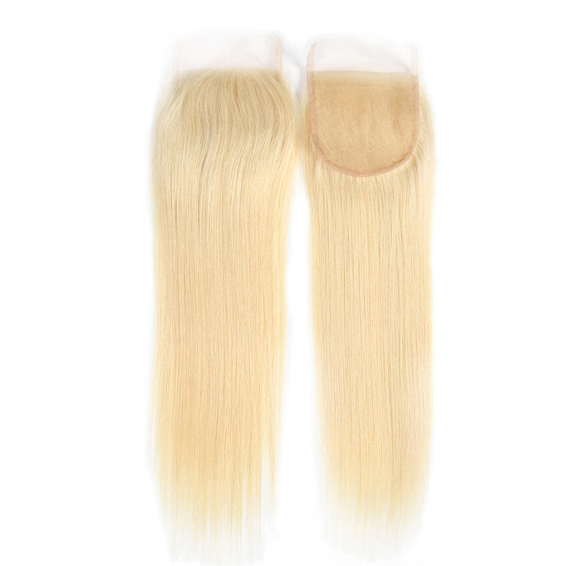 613 Blonde Hair, 3 Bundles Straight Hair Weaves  With 4*4 Lace Closure - arabellahair.com