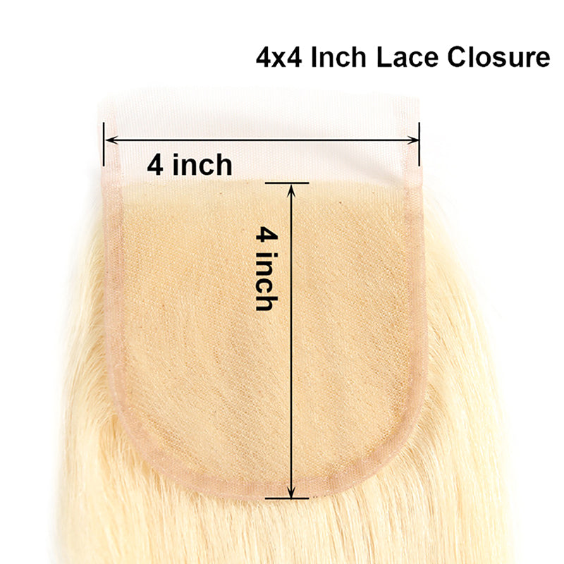 613 Blonde Hair, 3 Bundles Straight Hair Weaves  With 4*4 Lace Closure - arabellahair.com