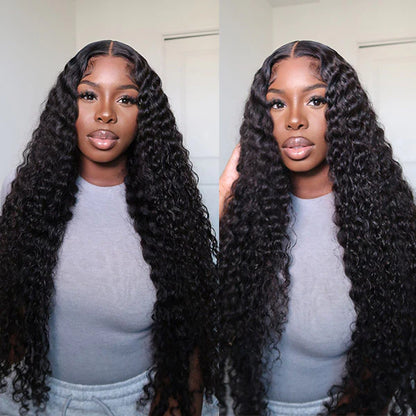 Deep Wave Curly Natural Black 13x6 Lace Frontal Human Hair Wigs