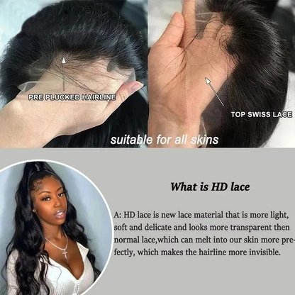 Human hair wig HD Lace 5*5 Lace Closure Wigs Glueless Wig Body Wave Pre Plucked 180% Density Natual Black - arabellahair.com
