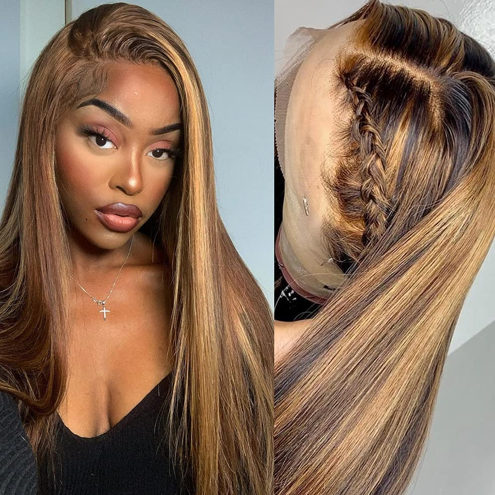 Honey Blonde with Piano Highlights Colored Straight 13x4 Lace Front Human Hair Wig