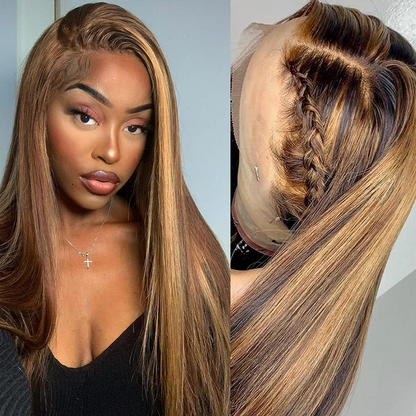 Honey Blonde with Piano Highlights Colored Straight 13x4 Lace Front Human Hair Wig