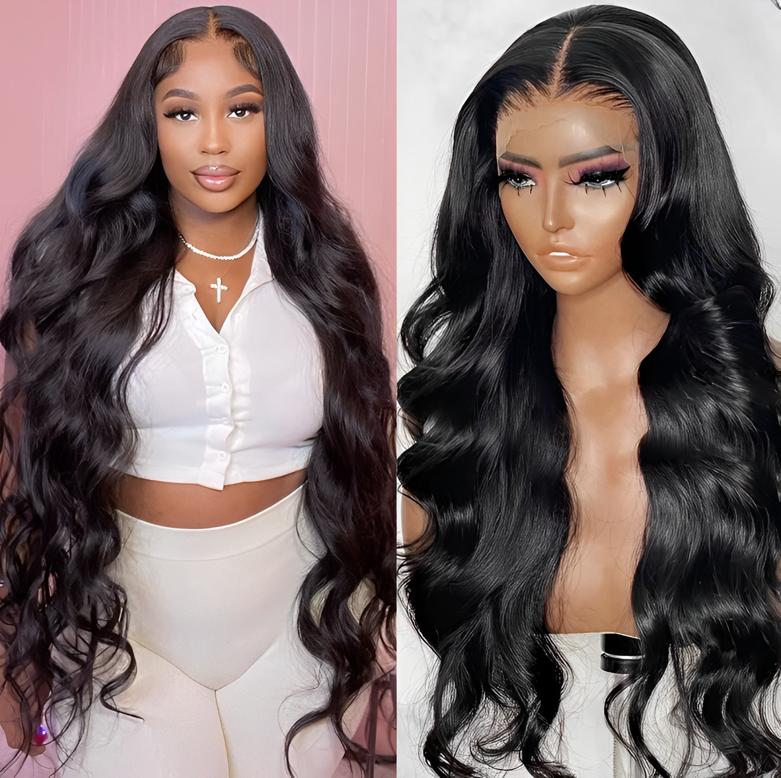 40&quot; Long Length Hair 13x4 Lace Front Wig Extra Long Human Hair Wigs Natural Black Straight Hair Body Wave