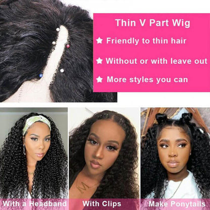 Glueless 0 Skill Needed V Part Wig Beginner Friendly Natural Scalp Curly Human Hair Without Leave Out Upgrade U part Wig - arabellahair.com
