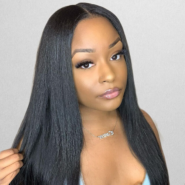 T Part Straight Lace Frontal Wig Hand Tied Human Hair Deep Part 180% High Density Middle Part - arabellahair.com