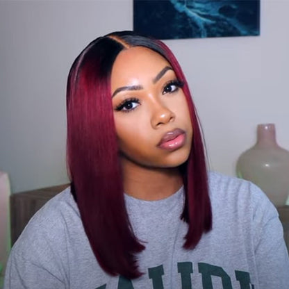 Burgundy Red Color Bob Wigs 4*4 Lace Wigs 1B99J Natural Straight Human Hair Bob Wigs Upgrade Transparent Lace 180% Density - arabellahair.com