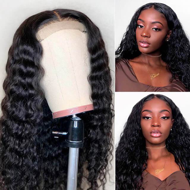 $99.9 16&quot; Deep Wave 5*5 Lace Closure Human Hair Wig Natual Black - arabellahair.com