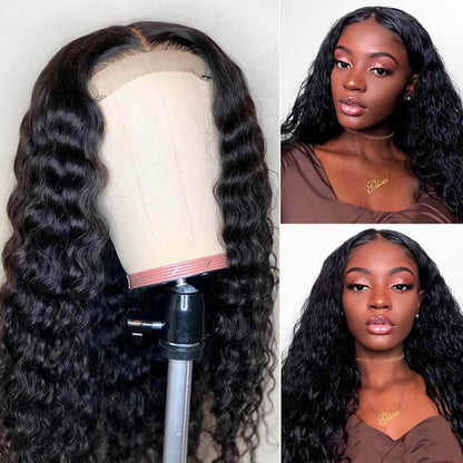 $99.9 16&quot; Deep Wave 5*5 Lace Closure Human Hair Wig Natual Black - arabellahair.com