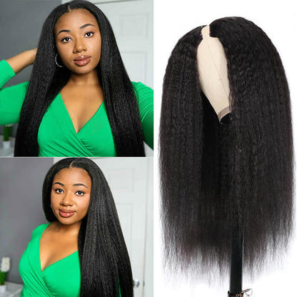 V Part Yaki Straight Wig Beginner Friendly Glueless Wig Human Hair No Glue No Leave Out - arabellahair.com