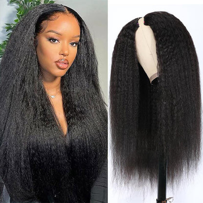 V Part Yaki Straight Wig Beginner Friendly Glueless Wig Human Hair No Glue No Leave Out - arabellahair.com