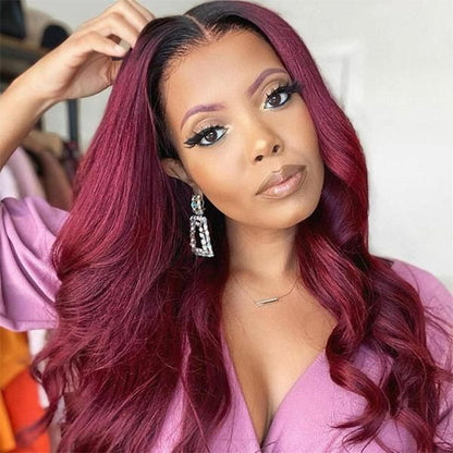 1B99J Ombre Wig Human Hair 13*4 Lace Frontal Wig Straight&amp;Body Wave 180% Density Color Wig - arabellahair.com
