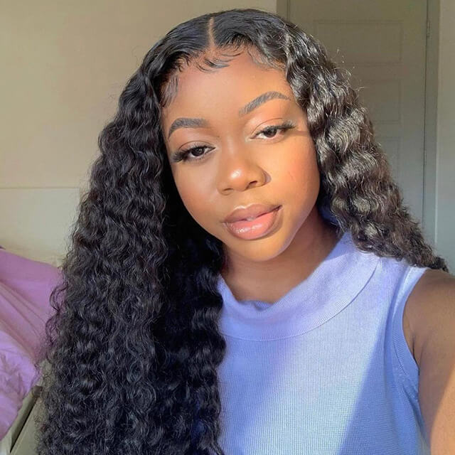 $99.9 16&quot; Deep Wave 5*5 Lace Closure Human Hair Wig Natual Black - arabellahair.com