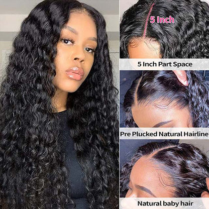 $99.9 16&quot; Deep Wave 5*5 Lace Closure Human Hair Wig Natual Black - arabellahair.com