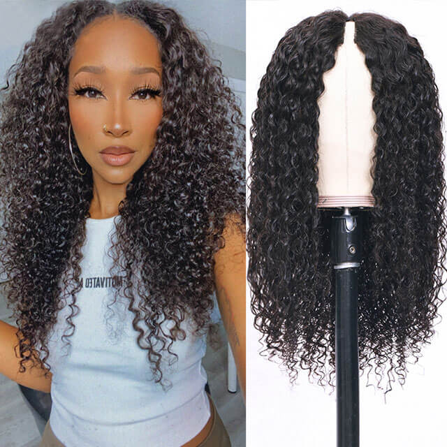 Glueless 0 Skill Needed V Part Wig Beginner Friendly Natural Scalp Curly Human Hair Without Leave Out Upgrade U part Wig - arabellahair.com