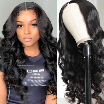 V Part Wig Beginner Friendly 0 Skill Needed Natural Scalp Body Wave Human Hair Upgrade U part Wig 16-26 Inch No Glue No Leave Out - arabellahair.com