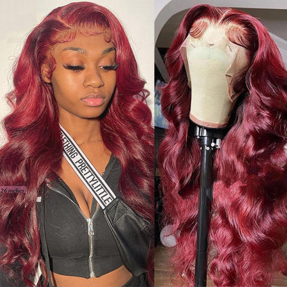 99J Red Body Wave Hair 13*4/4*4 Lace Front Glueless Closure Wigs Body Wave/Straight Undetectable Hair Wig 180% Density Color Wig - arabellahair.com