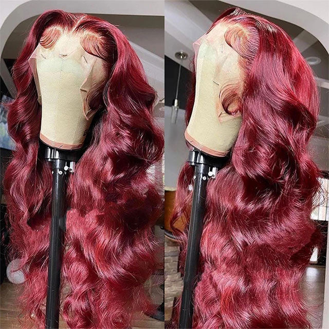 99J Red Body Wave Hair 13*4/4*4 Lace Front Glueless Closure Wigs Body Wave/Straight Undetectable Hair Wig 180% Density Color Wig - arabellahair.com